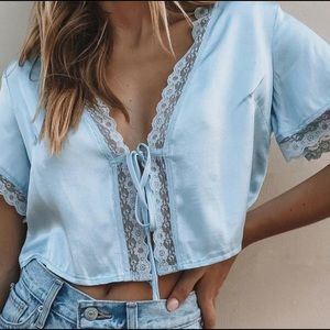 Princess Polly Vintage Tie Up Top Silk Top